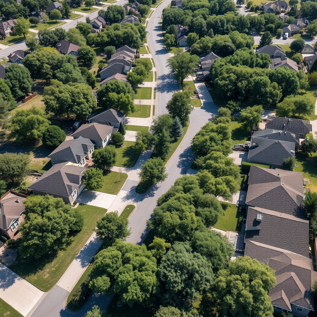 Aerial view of affordable Tulsa neighborhoods